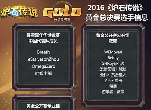 爐石傳說2016黃金總決賽 黃金總決賽項目賽制賽程公布