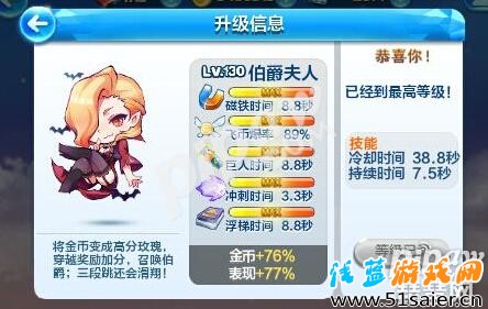天天酷跑伯爵夫人滿級屬性