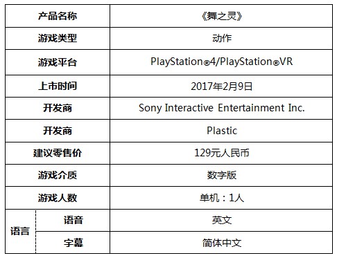 PS4及PS VR简体中文版游戏《舞之灵》正式发售