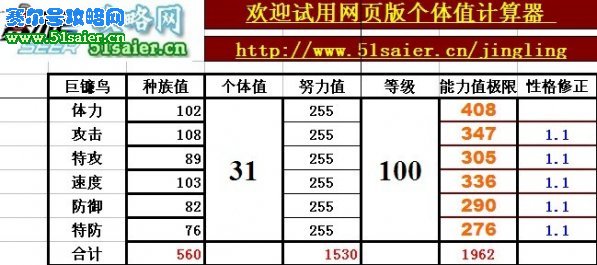 賽爾號巨鐮鳥極限數據