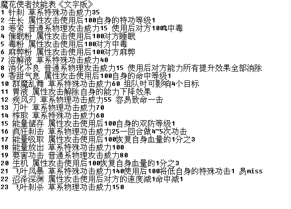 魔花使者技能表