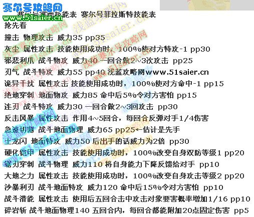 賽爾號菲拉斯特技能表