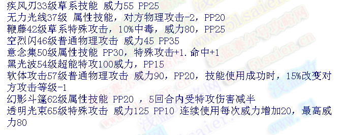 賽爾號亞梅絲技能表