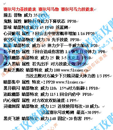 賽爾號馬力技能表