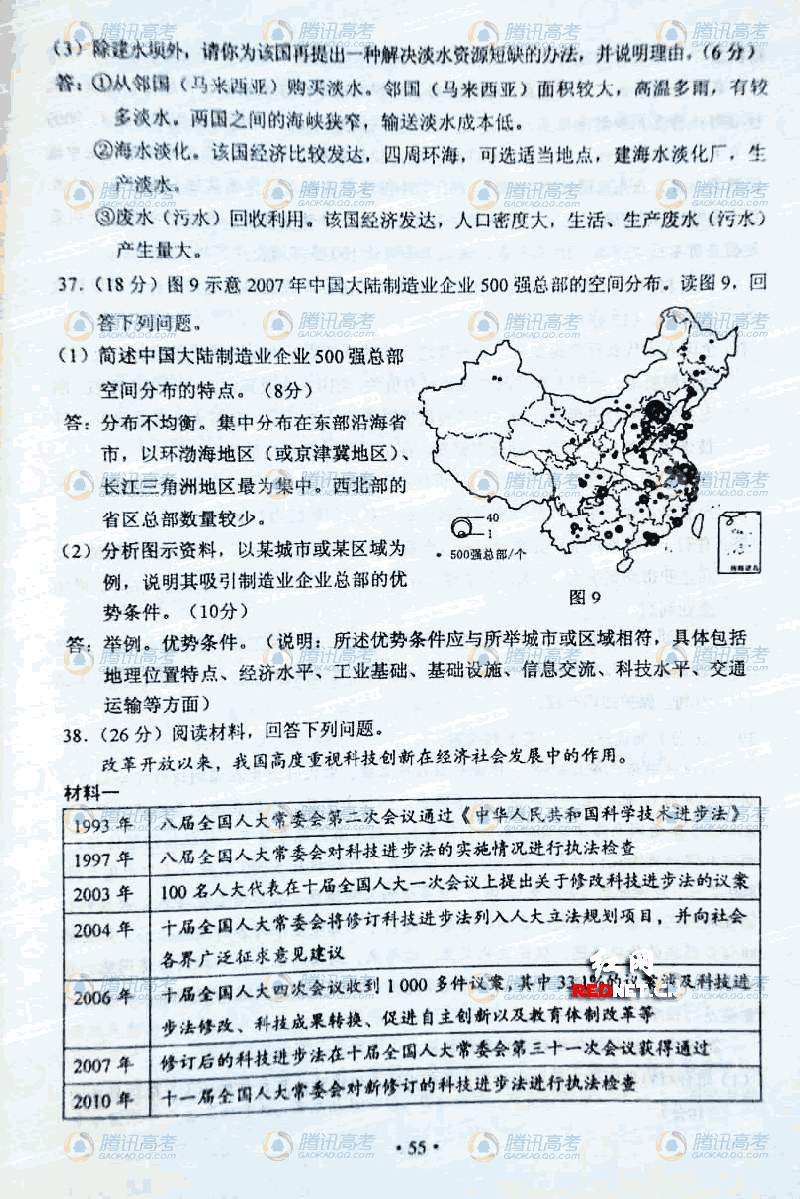 2011新課標(biāo)高考文綜答案