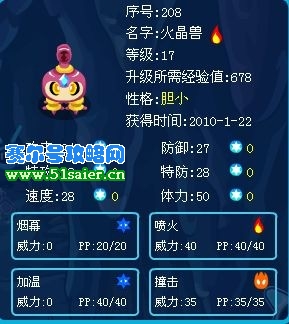 火晶獸17級滿體力數(shù)據(jù)